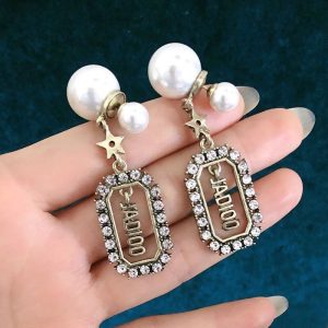 Replica Designer Dior Vintage Rhinestone Letter Earrings