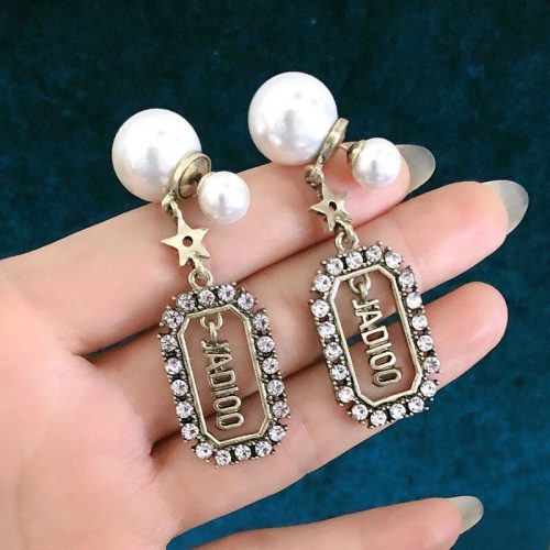 Replica Designer Dior Vintage Rhinestone Letter Earrings