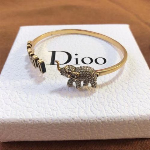 Replica Designer Dior Vintage Rhinestone Letter Elephant Open Bracelet