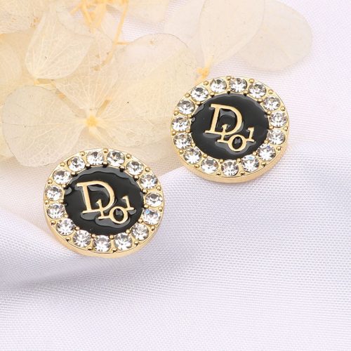 Replica Designer Dior Vintage Rhinestone Letter Stud Earrings