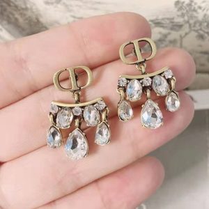 Replica Designer Dior Vintage Rhinestone Tassel Earrings
