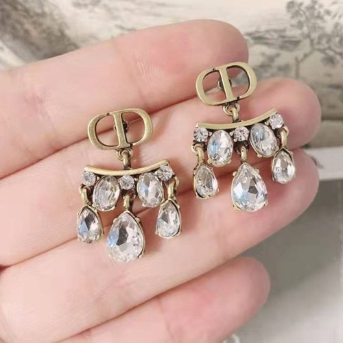 Replica Designer Dior Vintage Rhinestone Tassel Earrings