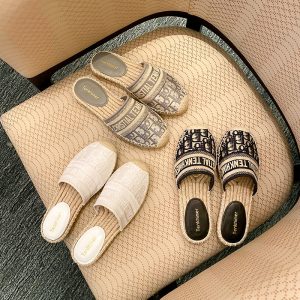 Replica Designer Dior Women Fashion Letter Embroidery Woven Mules