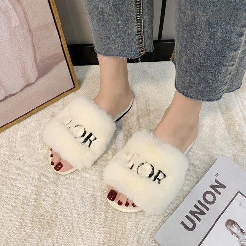 Replica Designer Dior Women Fashion Open Toe Plush Slippers