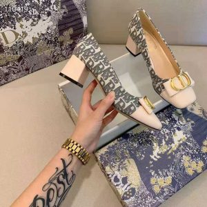 Replica Designer Dior Women Fashion Thick Heel Square Toe Stitching Bow High Heels