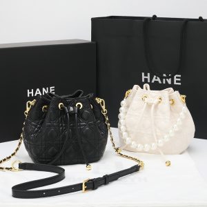 Replica Designer Dior Women Mini Diamond Leather Pearl Bucket Bag