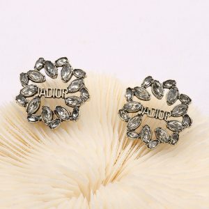 Replica Designer Dior Women Retro Letter Rhinestone Stud Earrings