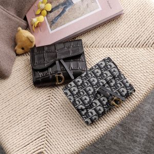 Replica Designer Dior Women Short Fashion Leather Tri-Fold Wallet