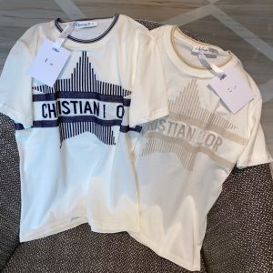 Replica Designer Dior Women Simple Letter Embroidery Pentagram T-Shirt