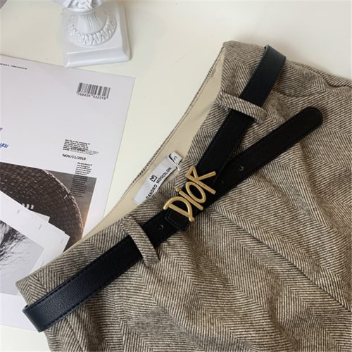 Replica Designer Dior Women Simple Letter Metal Buckle Thin Belt