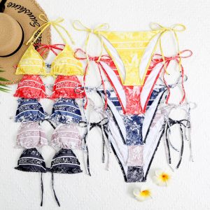 Replica Designer Dior Women Tiger Print Lace-Up Bikini