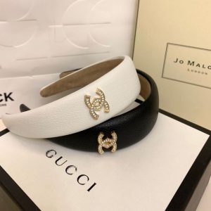 Replica Designer Double C Rhinestone Headgear Fashion Leather Headband
