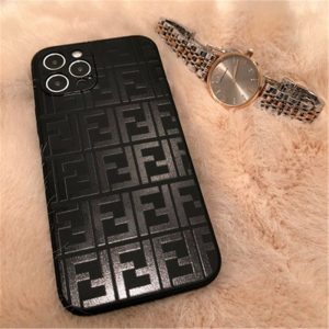 Replica Designer FENDI Dark Black Double F Letters Suitable For Iphone Mobile Phone Case