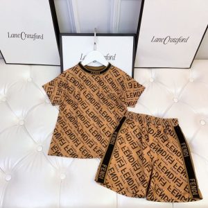 Replica Designer FENDI Fashion Boys Girls Baby Short Sleeve Shorts F Full Printed Letters 2PCS Set