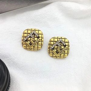 Replica Designer FENDI Women Bronze F Letter Retro Square Earrings