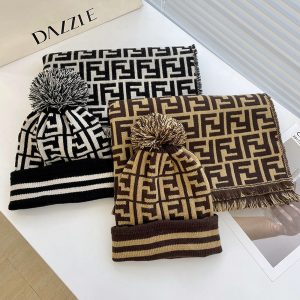 Replica Designer FENDI Women Casual Double-Sided F Letter Imitation Cashmere Scarf Hat