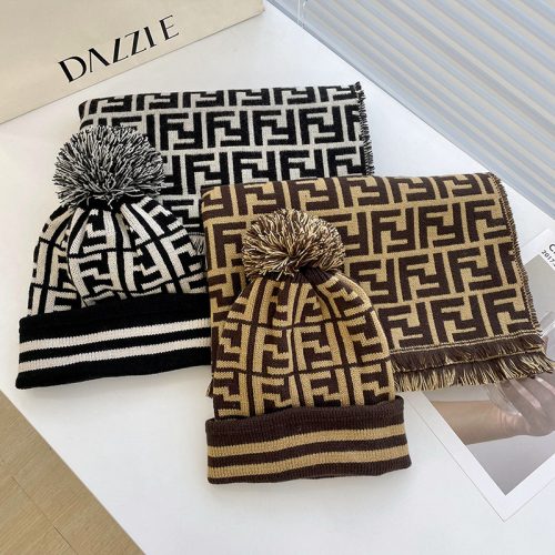 Replica Designer FENDI Women Casual Double-Sided F Letter Imitation Cashmere Scarf Hat