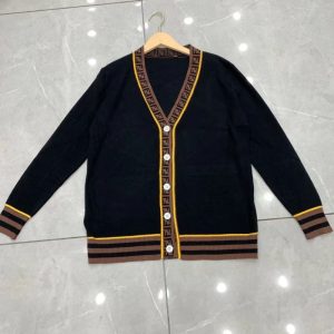 Replica Designer FENDI Women Double F Letter Sweater Stitching Knitted Cardigan