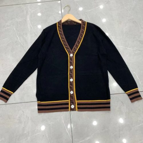 Replica Designer FENDI Women Double F Letter Sweater Stitching Knitted Cardigan