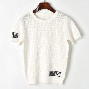 Replica Designer FENDI Women F Hollow Letter Short-Sleeved Top