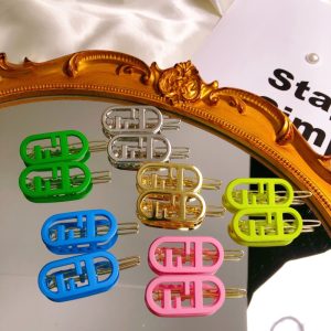 Replica Designer FENDI Women F Letter Buckle Multicolor Metal Side Bangs Fashion Side Clip