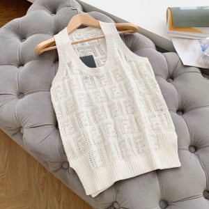 Replica Designer FENDI Women F Letter Hollow Sleeveless Knitted Vest