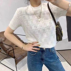Replica Designer FENDI Women F Letter Ice Silk Short-Sleeved T-Shirt Top