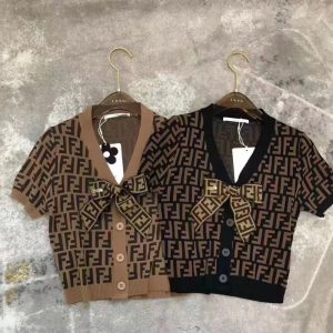 Replica Designer FENDI Women F Letter Jacquard Retro Knitted Cardigan