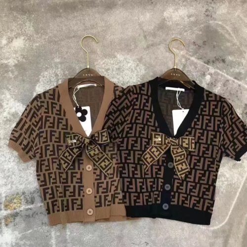 Replica Designer FENDI Women F Letter Jacquard Retro Knitted Cardigan