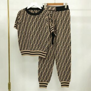 Replica Designer FENDI Women Fashion Casual Creative Letter Jacquard Short-Sleeved Harem Pants Two-Piece Set