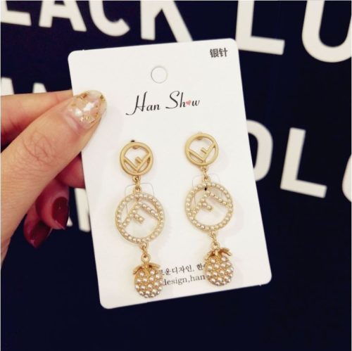 Replica Designer FENDI Women Fashion Sweet Pearl Letter Earrings