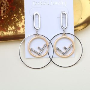 Replica Designer FENDI Women Large And Small Circle Letter Crystal Shiny Earrings