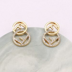 Replica Designer FENDI Women Letter Diamond-Studded Earrings