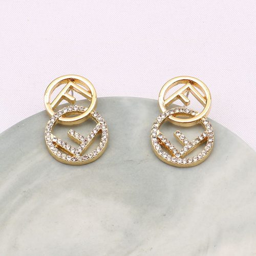Replica Designer FENDI Women Letter Diamond-Studded Earrings
