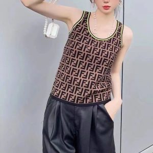 Replica Designer FENDI Women Retro Old Flower Knitted Vest Top
