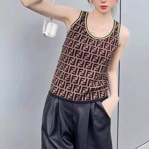 Replica Designer FENDI Women Retro Old Flower Knitted Vest Top