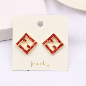 Replica Designer FENDI Women Simple Fashion Metal Gold Plated Inlaid Zircon Letter F Earrings