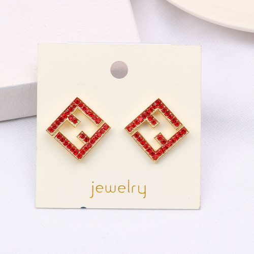 Replica Designer FENDI Women Simple Fashion Metal Gold Plated Inlaid Zircon Letter F Earrings