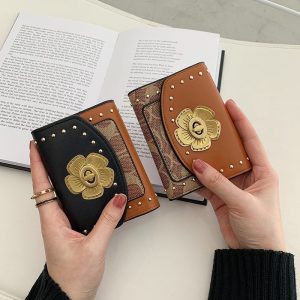 Replica Designer Fashion Classic Camellia Metal Lock Tri-Fold Rivet Short Wallet
