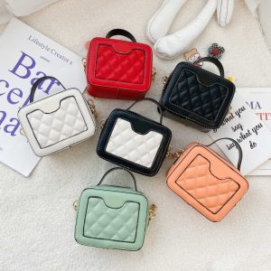 Replica Designer Fashion Contrast Color Kids Girls Hand Held One Shoulder Messenger Chain Small Square Bag Kids Bag