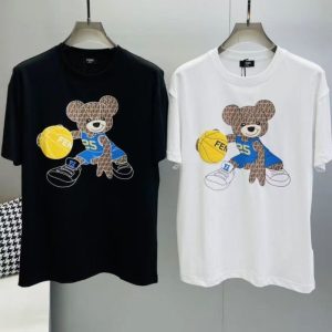 Replica Designer Fendi Bear Print Comfortable Casual Short-Sleeved T-Shirt
