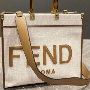 Replica Designer Fendi Brown Ff Jacquard Fabric Shopper Bag