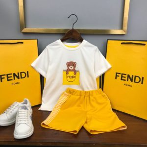 Replica Designer Fendi Children Boys Girls Baby Short-Sleeved T-Shirt Pants And Shorts 2pcs Set