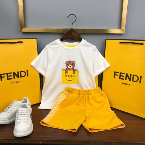 Replica Designer Fendi Children Boys Girls Baby Short-Sleeved T-Shirt Pants And Shorts 2pcs Set