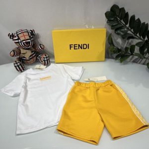 Replica Designer Fendi Children Boys Girls Baby Short-Sleeved T-Shirt Pants And Shorts 2pcs Set