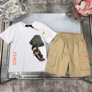 Replica Designer Fendi Children Boys Girls Baby Short-Sleeved T-Shirt Pants And Shorts 2pcs Set