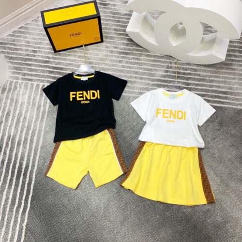 Replica Designer Fendi Children Boys Girls Baby Short-Sleeved T-Shirt Pants And Shorts 2pcs Set