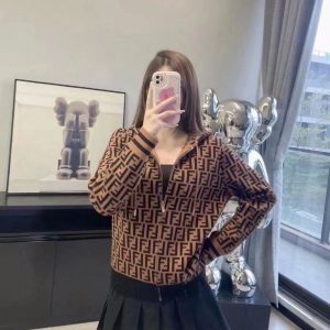 Replica Designer Fendi Color Block Hooded Knitted Cardigan