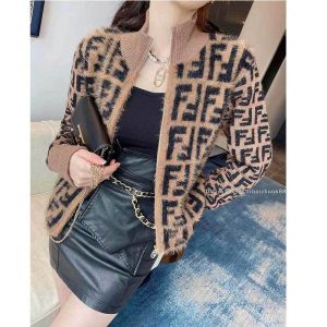 Replica Designer Fendi Colorblock Zip Stand Collar Cardigan