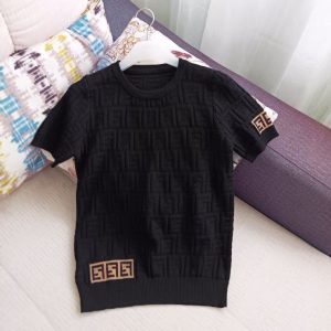 Replica Designer Fendi Crew Neck Color Block Knitted Top